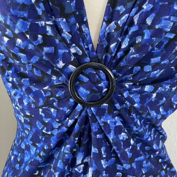 Chaps Womens Large Blue Printed Sleeveless Dress V Neck Stretch - Picture 6 of 9